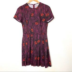 Opening Ceremony Dark Floral Rose Psychedelic Zip Pleated Dress